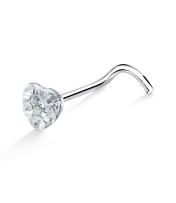 Stone Heart Shaped Silver Curved Nose Stud NSKB-625